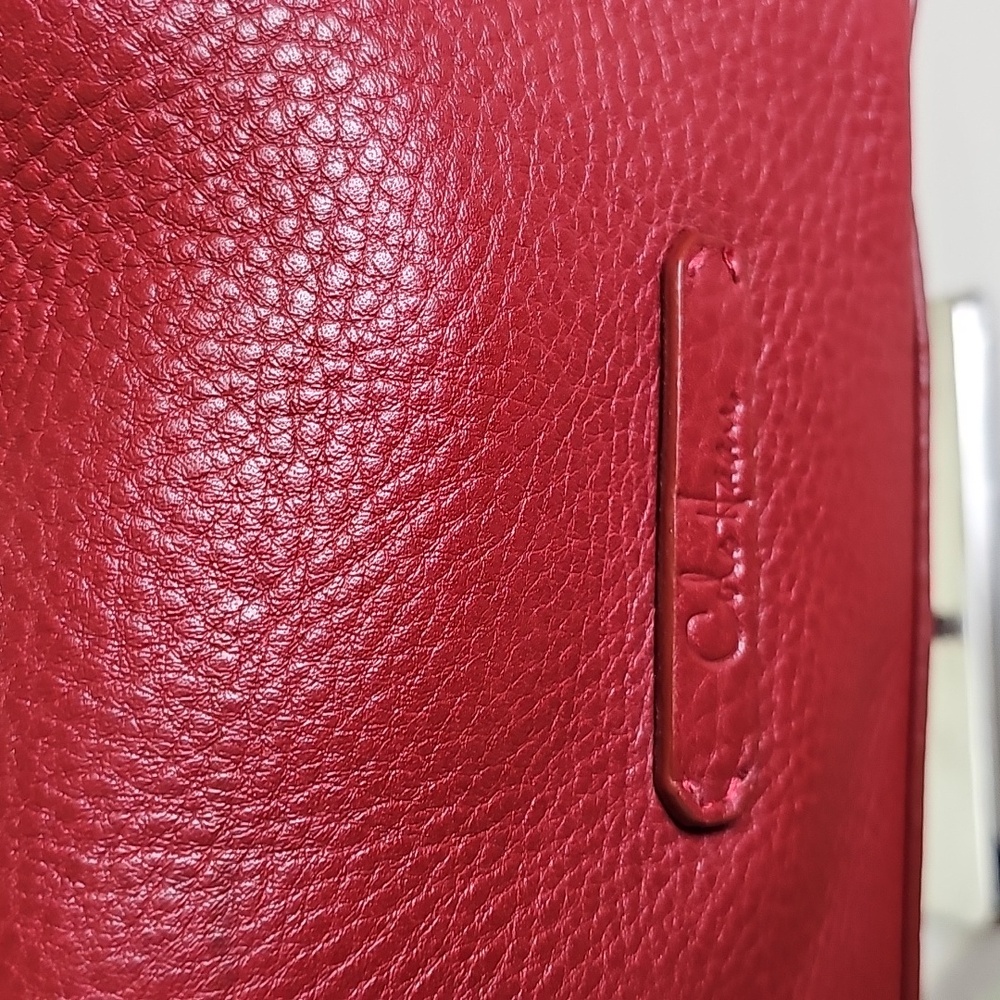 Cole Haan Brick Red Pebbled Leather Large Drawstring Handbag EUC - Picture 5 of 17